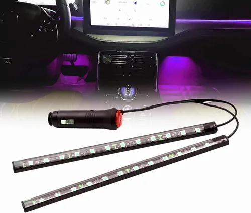 Vista 6 de Luces interiores LED DC 12V luz ambiental para asiento de coche, tira de luz LED DRL tira de luz diurna para coche, luces de atmósfera azul Icyblue