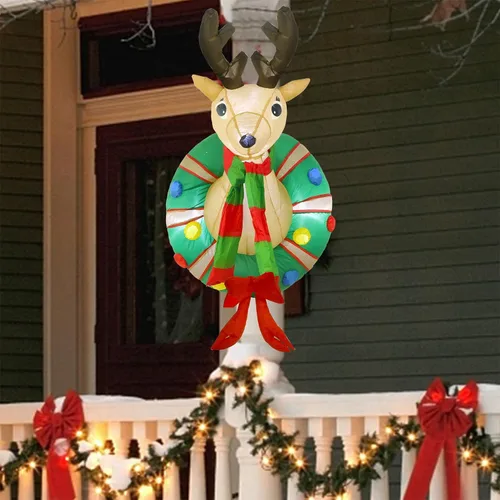 Vista 8 de Juegoal - Corona inflable de Navidad de 1.2 m con Rudolph, reno iluminado con luces LED integradas, decoración de Navidad para interiores