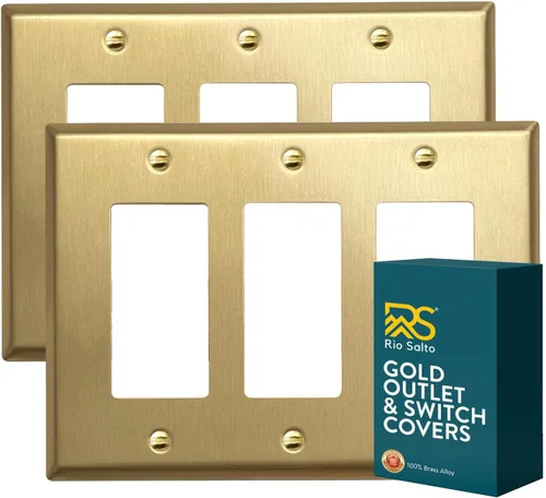 Vista 67 de Rio Salto BRASS Signature Collection MIDSIZE - Placa de pared de metal dorado para interruptor de luz o cubierta de tomacorriente, placa de pared