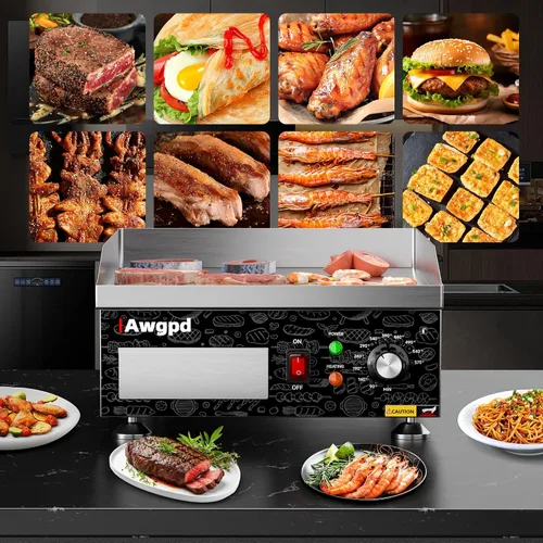 Vista 9 de Plancha eléctrica comercial de 14 pulgadas, plancha eléctrica de encimera plana, parrilla eléctrica superior plana de 110 V 1800 W, parrilla