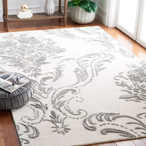 Vista 12 de SAFAVIEH Jardin Collection - Alfombra de área de 5 x 8 pies, gris, lana hecha a mano, ideal para zonas de alto tráfico en sala de estar, dormitorio