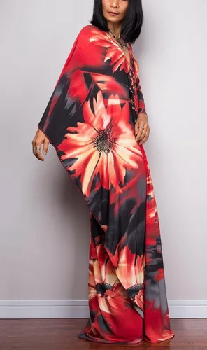 Vista 7 de Vestidos caftán para mujer con cuello ondulado, vestido de caftán, vestido de playa largo de gran