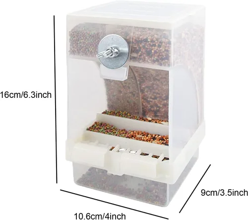 Vista 2 de Paquete de 2 comederos automáticos para pájaros sin ensuciar, accesorios para alimentador, caja automática integrada, periquitos, cacatúa canaria