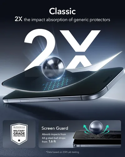 Vista 5 de ESR Paquete de 3 protectores de pantalla de privacidad para iPhone 14 Pro, protector de pantalla de privacidad de vidrio templado antiespía, bordes