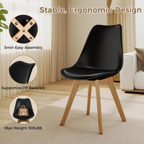Vista 4 de NOBPEINT Juego de 2 sillas de comedor modernas de mediados de siglo, sillas tapizadas de piel sintética con respaldo curvo, silla de cocina de negro