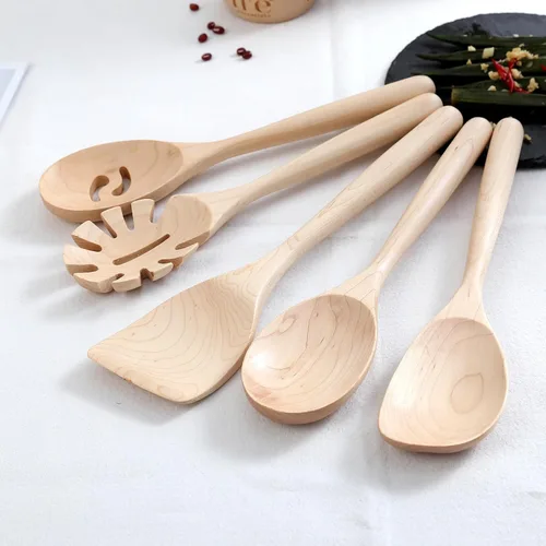 Vista 6 de GinSent Cucharas de madera para cocinar, cucharas de madera cómodas de mango grueso de 12 pulgadas, utensilios de cocina de madera para agitar
