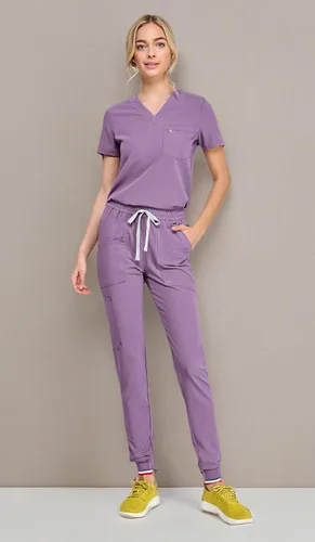 Vista 7 de Mediclo Pantalones médicos para mujer - Catalina Jogger 7 bolsillos ecológicos sostenibles FYSEL tela pierna cónica ropa de trabajo
