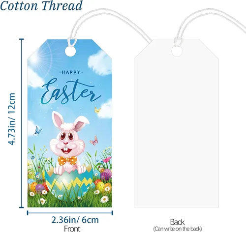 Vista 2 de Outus 60 etiquetas de regalo de Pascua con cuerda, etiquetas de conejo azul, etiquetas colgantes para festival de huevos de primavera, etiquetas
