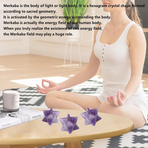 Vista 6 de QINJIEJIE Amatista Merkaba Crystal 1" Natural Healing Stones Meditación Sagrada Generador de Energía Rejilla de Cristal Decoración del Hogar