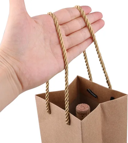 Vista 4 de Sdootjewelry Paquete de 50 bolsas de vino kraft – Bolsas de regalo de papel marrón resistente con asas para bodas, fiestas, venta al por menor a