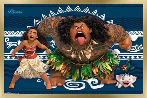 Vista 15 de Disney Moana - Póster de pared de caras de 22.4 pulgadas de largo x 14.7 pulgadas de ancho, versión enmarcada de madera de granero