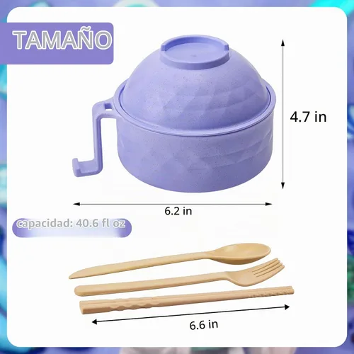Vista 2 de 4 Juegos de Cocedor de Ramen para Microondas de 33 oz, Juego de Tazones de Ramen Rápido, Cocedor de Fideos para Microondas con Asa, Tazón de Fideos