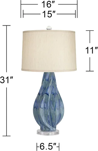 Vista 4 de Possini Euro Design Teresa - Lámpara de mesa de estilo moderno de 3 vías con regulador de mesa de 31 pulgadas de alto, color verde azulado, tela