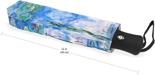 Vista 5 de ALAZA Monet Claude - Paraguas de viaje para pintura al óleo, cierre automático, resistente al viento, impermeable, plegable, toldo compacto, fácil