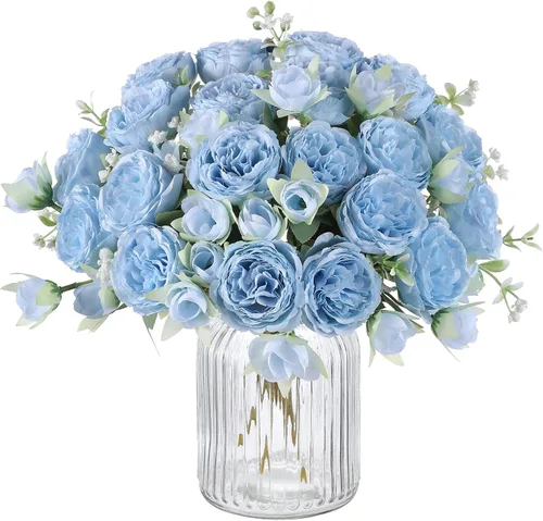 Vista 15 de 2 racimos de flores artificiales de peonía beige, ramo de peonías de seda para bodas, fiestas, centros de mesa, arreglos florales, decoración