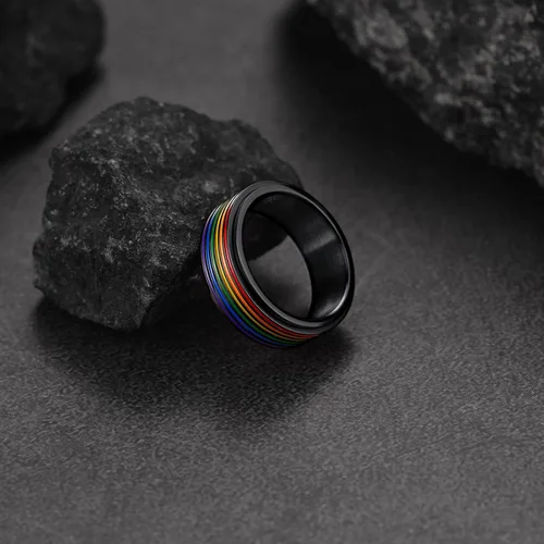 Vista 7 de FaithHeart Anillos para ansiedad LGBT Pride Rainbow, acero inoxidablechapado en oro de 18 quilates, joyería de amor es amor para hombres y mujeres