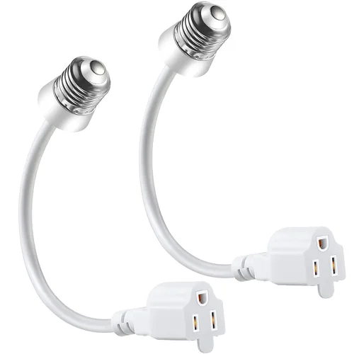 Vista 8 de Feekoon 1 paquete de adaptador de enchufe de luz de 3 salidas, convertir enchufe de bombilla E26/E27 a enchufe de 3 clavijas con cable de extensión