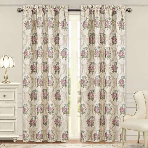 Vista 19 de Loom and Mill - Cortinas de lujo de jacquard para dormitorio, cortinas de damasco beige de 2 paneles con alzapaños, elegante cortina de ventana
