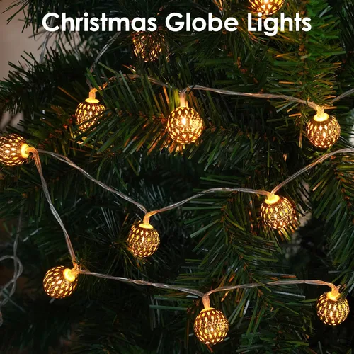 Vista 5 de LORRYTE Luces de Navidad marroquíes para exteriores operadas por batería, 60 LED de 36 pies, luces de globo de hadas con 8 modos de iluminación