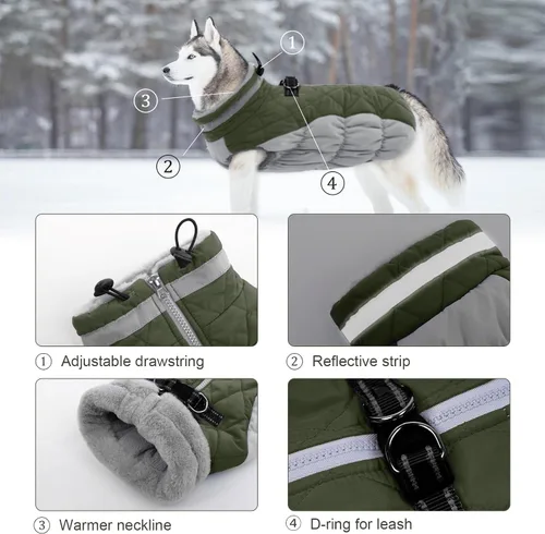 Vista 3 de Lelepet Abrigo cálido para perro, abrigo de invierno para perro, chaqueta impermeable para perros con arnés integrado reflectante de forro polar