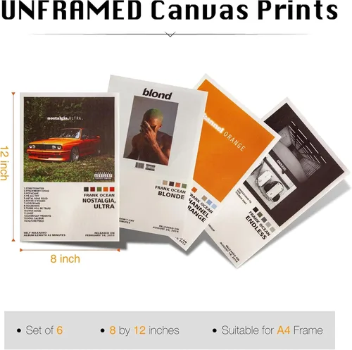 Vista 2 de ManRule Frank Ocean Posters Set de 4 carteles de portada de álbum 8 por 12 pulgadas Carteles de música para estética de habitación Arte de pared