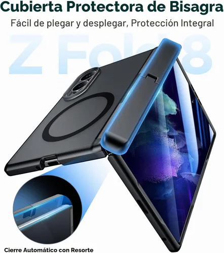 Vista 7 de Temdan Funda para Samsung Galaxy Z Fold 8, compatible con MagSafe, protector de pantalla HD integrado y función atril, protección de bisagra Negro
