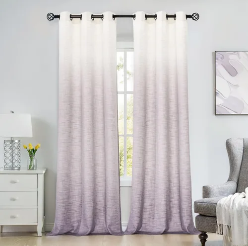 Vista 8 de Central Park Panel de cortina de ventana degradado de lino con estampado en tela de mezcla de rayón, tratamientos para sala de estar/dormitorio Gris