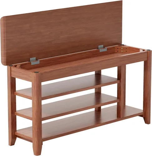 Vista 4 de with Space for Boots,Shoe Rack, Shoe Bench, 3-Tier,Wooden Frame,flip-up Storage Compartment,Hidden Storage,Space-Saving,Entrance, Corridor,Front