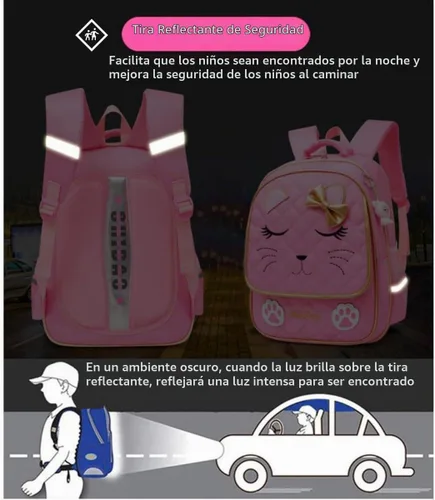 Vista 7 de MITOWERMI Mochila con ruedas para niñas, mochila escolar con cara de gato, mochilas con ruedas, equipaje de viaje de mano 2 Ruedas Negro