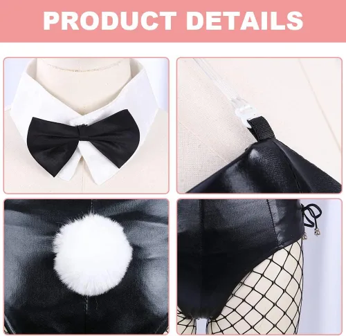 Vista 3 de Disfraz de conejito Senpai para mujer, traje de cosplay de anime de una pieza con orejas de conejo, conjunto de medias