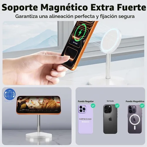 Vista 4 de Cargador inalámbrico magnético para iPhone, cargador Mag-Safe de 25 W, soporte de carga rápida, adaptador USB C magnético de 35 W con cable de 6