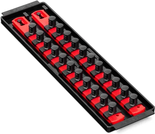 Vista 2 de Ernst Manufacturing, organizador de enchufes con rieles - Organizador de enchufes Socket Boss de 2 rieles de 1/2 pulgada con bloqueo giratorio, 13