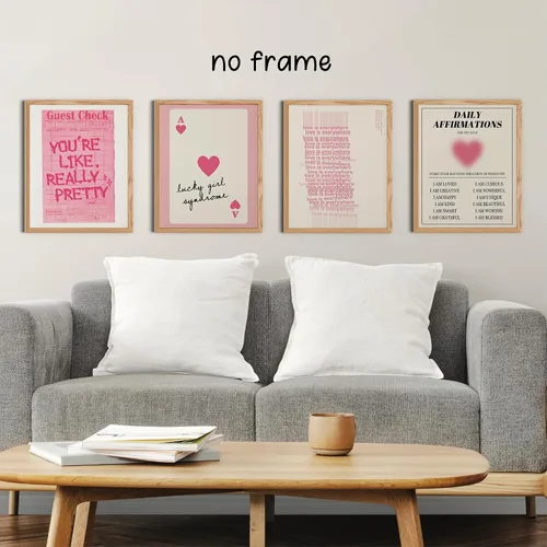Vista 3 de KEUSPI Póster de moda Y2K rosa pastel de afirmaciones diarias Aura Lucky Girl Syndrome Guest Check Impresiones para decoración de habitación