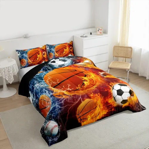 Vista 192 de Juego de ropa de cama de baloncesto para niños y adolescentes, juego de edredón deportivo para niños, tamaño matrimonial, suave, ligero, decoración