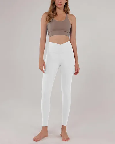 Vista 4 de ODODOS - Leggings de cintura cruzada para mujer diseño con bolsillo interno para yoga deportes gimnasia o entrenamiento pantalones deportivos
