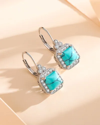 Vista 3 de BDL Genuine Turquoise Jewelry for Women, Sterling Silver Earrings and Necklaces for Women, Leverback Dangle Drop Earrings Jewelry