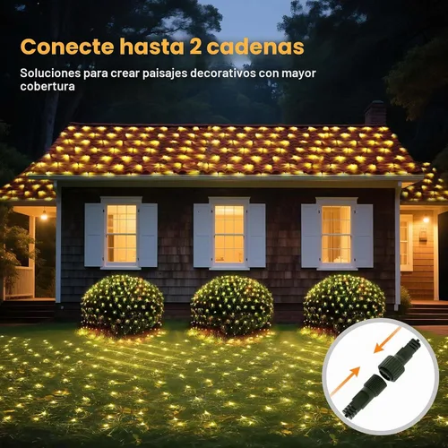 Vista 4 de Luces de red de Navidad para exteriores, 14.8 pies x 5 pies, 300 luces LED de red blanca cálida, 8 modos conectables, cadena de hadas, malla Blanco