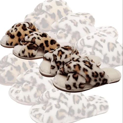 Vista 9 de Crazy Lady Women's Fuzzy Fluffy House Slippers Cute Plush Memory Foam Shoes Cross Band Indoor Outdoor Open Toe Sandals