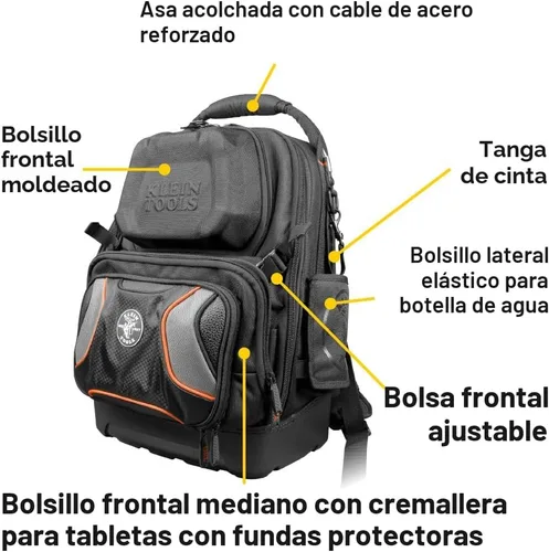 Vista 3 de Klein Tools 55485 Mochila para herramientas, 48 bolsillos, negro/naranja/gris