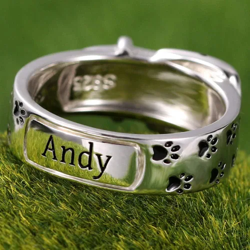 Vista 2 de AILIN Anillos de pata de perro para mujer en plata de ley 925 con nombre personalizado y grabado en el interior, joyería conmemorativa para mujeres