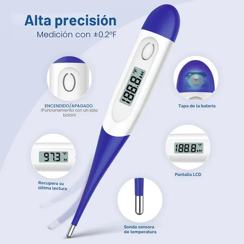 Vista 3 de Boncare Termómetro digital de 10 segundos para adultos y niños, termómetro rectal preciso y seguro para bebé con alarma de fiebre, termómetro oral