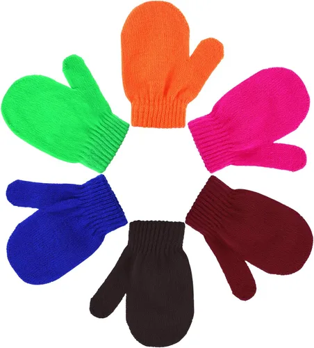 Vista 6 de Boao 12 pares de guantes de invierno para niños pequeños, guantes de punto para niños, guantes mágicos cálidos para niños y niñas, suministros