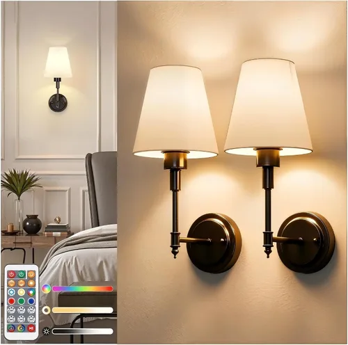 Vista 19 de Aplique de pared a pilas: juego de 2 lámparas de pared inalámbricas 12000mAh