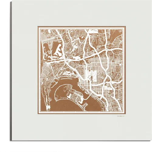 Vista 140 de O3 Design Studio San Diego, CA Paper Cut Map Matted Grey 20x20 in Paper Art