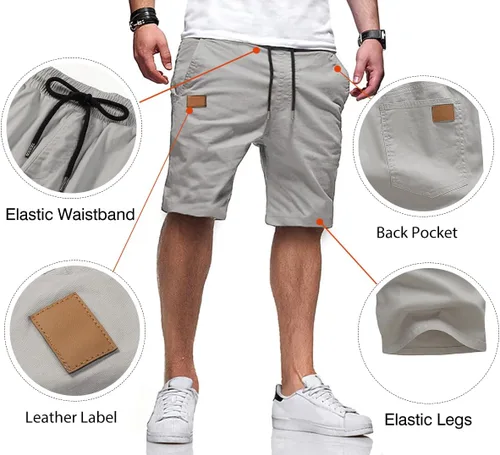 Vista 4 de JMIERR Men's Casual Shorts - Cotton Drawstring Summer Beach Stretch Twill Chino Golf Shorts
