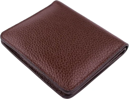 Vista 6 de Cartera pequeña de piel auténtica con bloqueo RFID para mujer, minitarjeta, Café, Cartera Rfid