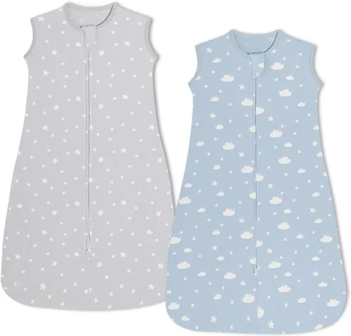 Vista 9 de insular Paquete de 2 mantas de algodón para bebé, saco de dormir con cremallera de 2 vías para niños y niñas, unisex