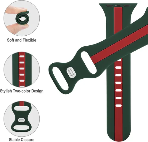 Vista 2 de Seizehe - Banda deportiva de diseño compatible con Apple Watch de 38/40/41/42/44/45/46/49 mm, unisex, correa de silicona suave para Apple Watch