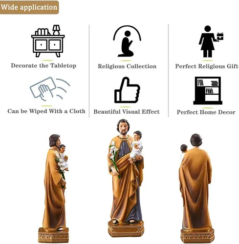 Vista 5 de QIANLING Estatua religiosa de resina de San José con niño, figuras católicas de San José de 8 pulgadas, regalos religiosos pintados a mano