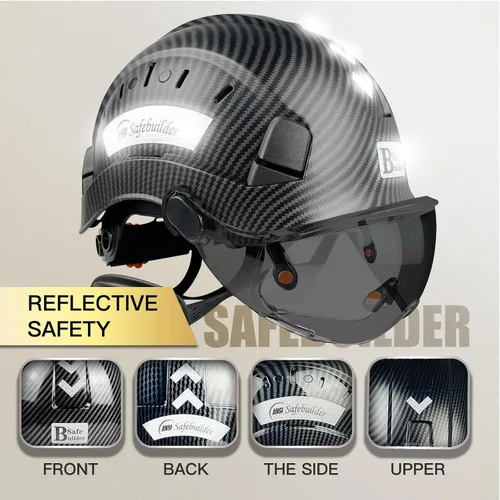 Vista 5 de SAFEBUILDER Casco de seguridad de construcción con visera incorporada Casco duro ABS con visera Ventilación ajustable Casco de trabajo Protección